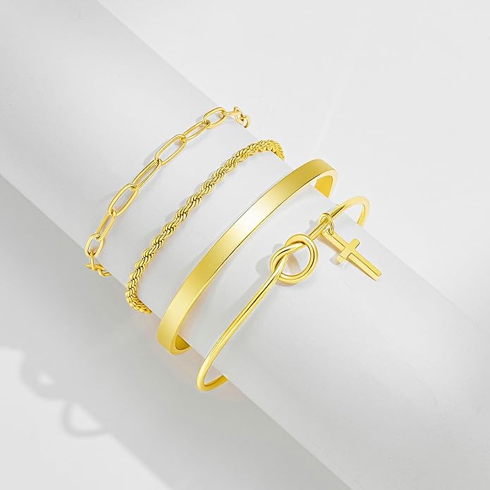 Gold Bracelet Stack for Women 14K Gold Plated Bracelet Stack Silver Jewelry Set Stackable Gold Jewelry Gold Bracelet