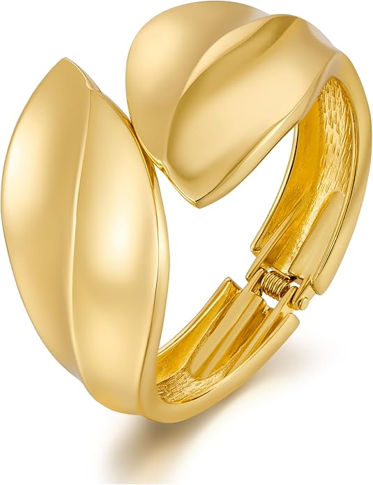 Statement Golden Matte Bracelet for women Minimalist Chunky Brushed Bangle Bracelet Vintage Thick Wide Cuff bracelet Gold Plated Open Cuff Geometric Bracelet