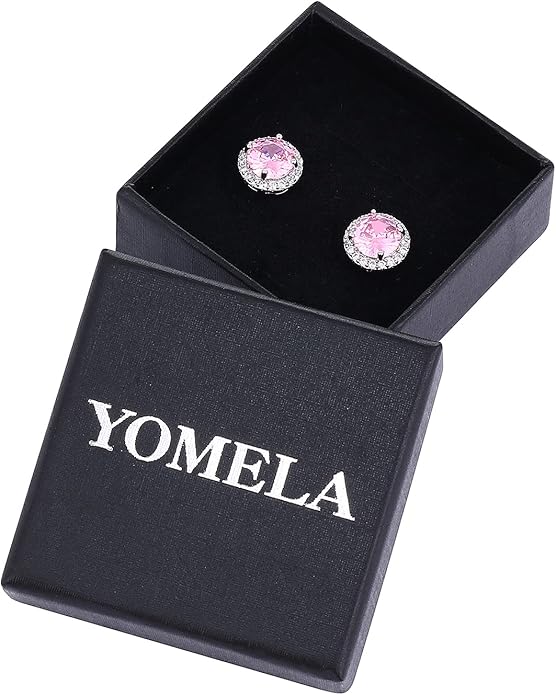 YOMELA Cubic Zirconia Earrings Studs, Halo CZ Birthstone Simulated Diamond Stud Earrings for Women