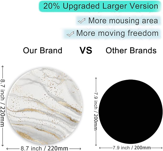 ITNRSIIET Round Mouse Pad with Stitched Edge Premium-Textured Waterproof Non-Slip Rubber Base Desktop Protection Mat Diameter 8.7 inches, Gray Gold Marbling