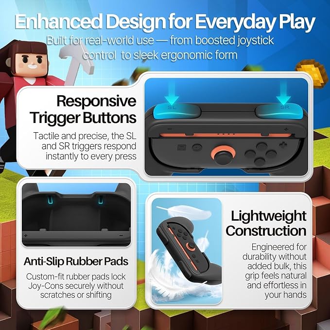 TNP JoyCon 2 Grips for Nintendo Switch 2 2025 - Ergonomic Joy Con Grip Handle Kit - Comfortable Anti-Slip Controller Kit Accessory for Nintendo Switch 2 New Gen Joy-Con Controller, 2 Pack, Black