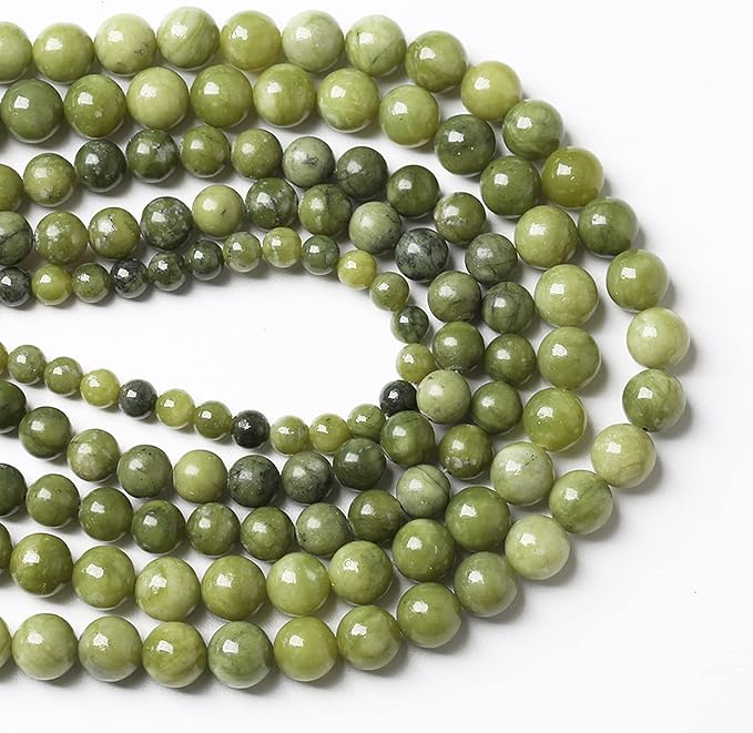 90PCS 8mm Natural Chinese Green Jade Beads Gemstone Round Loose Beads for Jewelry Making DIY Bracelet Necklace 32" 2 Strands