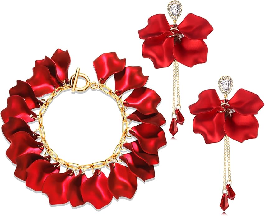 Flower Petal Necklace Earrings Set Layered Statement Beaded Jewelry Set for Women Summer Necklace Earrings