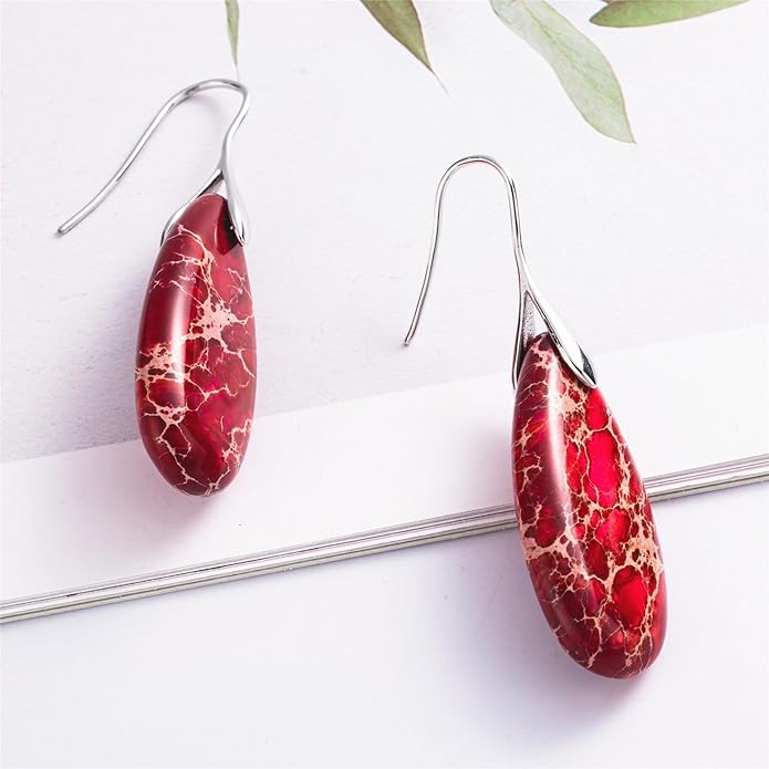 SELOVO Stone Fishhook Dangle Drop Earrings Statement Earrings for Women Stone