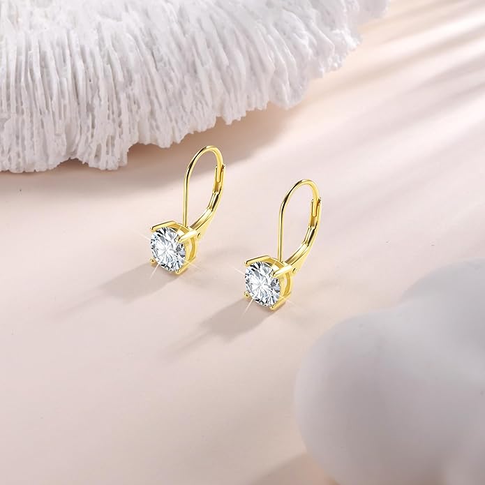Moissanite Earrings, White Gold Plated Soild Sterling Silver Dangle Earrings 1.0ct-2.0ct D Color Brilliant Round Cut Lab Created Moissanite French Leverback Drop Earring for Women