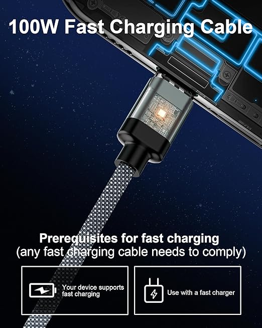 ZBF 100W USB C Magnetic Charging Cable, 2 in 1 Charger Cable for Type C(3 Pack, 4/6.6/6.6FT) 480Mbps Data Transfer, 5A Fast Charging for Phone 17 16 15,14,13 Pro Max, MacBook Pro,Pad,Galaxy S22,Pixel