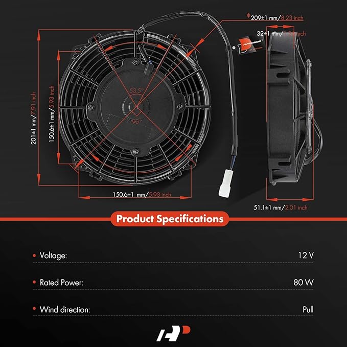 A-Premium 7.5'' 7.5 inch Slim Fan Pull Universal Electric Radiator Cooling Fan Assembly, 12V 80W with Mount Kit