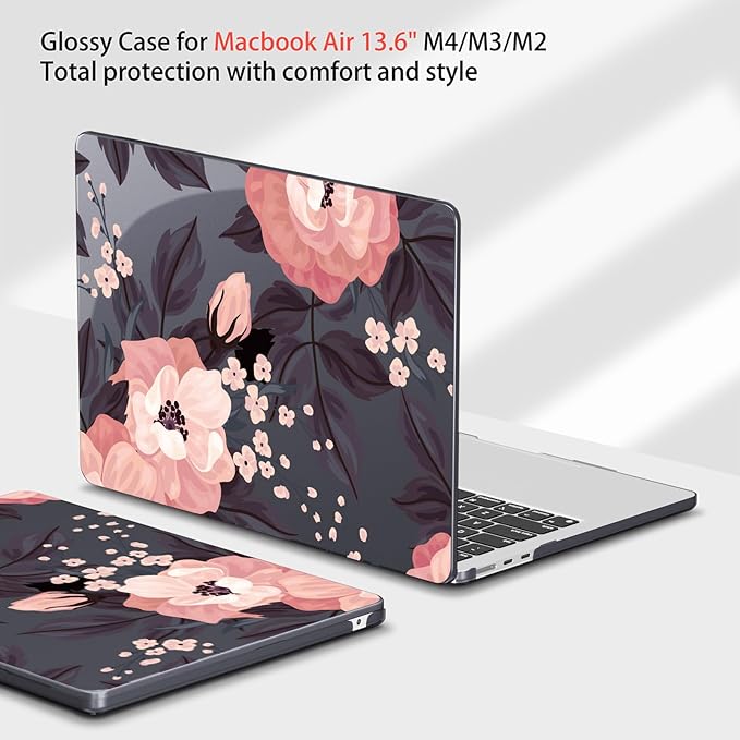 Teryeefi Compatible with M4 MacBook Air 13 inch Case 2025 2024 2023 2022 M3 M2 A3240 A3113 A2681,Hard Shell Case for MacBook Air 13.6 inch + Keyboard Cover + Type C Adapter, Wild Roses Small Flower