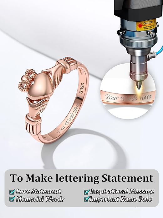 Bestyle 925 Sterling Silver Ring for Women, Minimalist Claddagh Ring Celtic Knot Ring for Women, Irish Promise Wedding Band, Gold/Rose Gold Vermeil Women Band Ring, Stackable, Gift for Her
