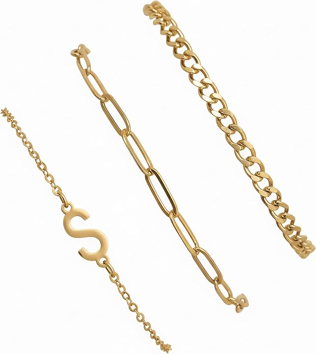 14K Gold Plated Bracelets for Women, A–Z Initial Charm Bangles Jewelry Set, Elegant Gold Accessories, Friendship Bracelet Gifts for Mom