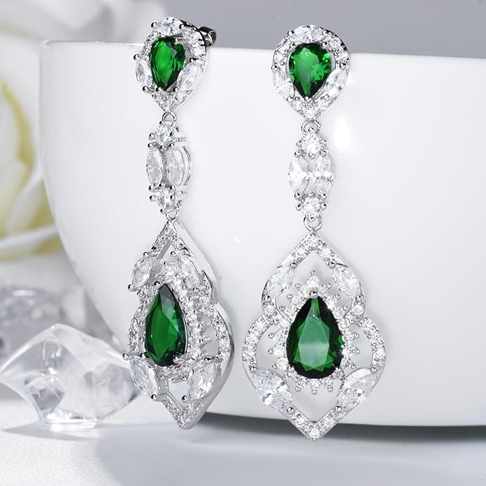 SELOVO Wedding Teardrop Dangle Earrings Silver Tone Vintage Chandelier Earrings Zircon