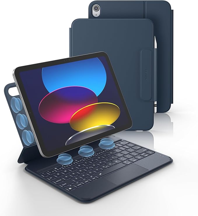 Dexnor for iPad (A16) 11th/10th Generation Case with Keyboard Ultra-Light Magnetic Detachable Folio Keyboard Cover Multi-Touch Trackpad Backlit for iPad 10th Gen 10.9" (2022)/11th Gen (2025), Blue