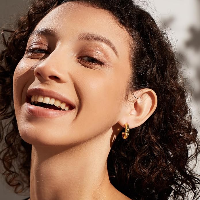 Gold Earrings for Women Girls,14K Gold Plated Hoop Earrings with 925 Sterling Silver Post Cubic Zirconia Stud Earring Huggie Hoops Earrings