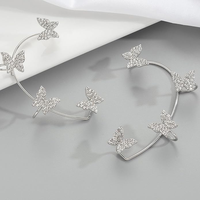 2PCS Butterfly Ear Cuffs Climber Wrap Around Earrings for Women Fairy No Piercing Ear Clip Gold Silver Jewelry Gift