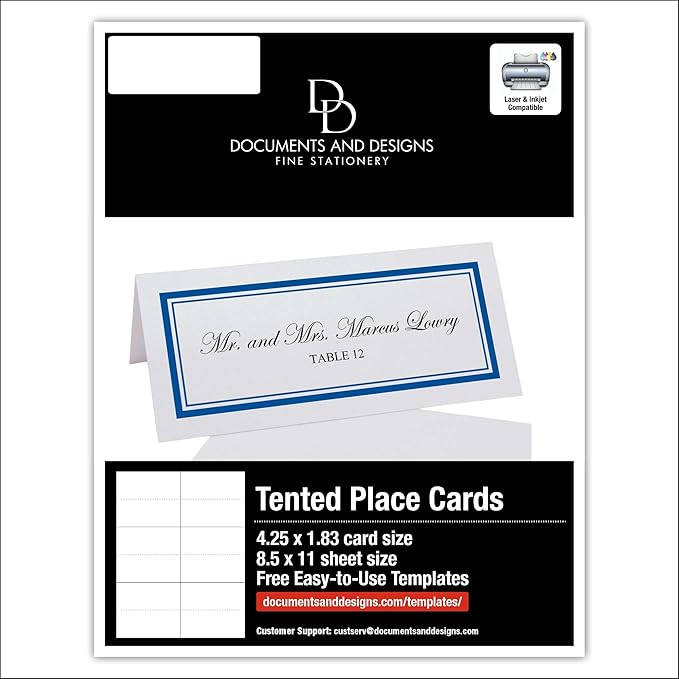 Double Line Border Printable Place Cards, Royal Blue (Choose Color), Set of 150 (25 Sheets), Laser & Inkjet Printers - Wedding, Party, Dinner, and Special Events
