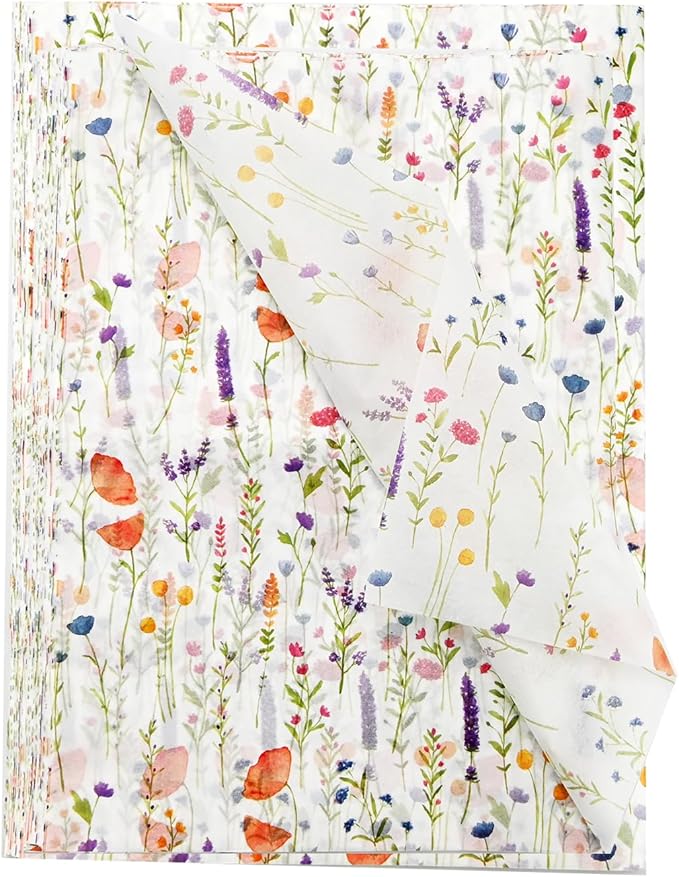 TINYFUTURE 100 Sheets Flower Gift Wrapping Tissue Paper Recyclable Greenery Botanical Packaging Bag for Wedding Birthday Showers Art Craft Party Favor Decoration