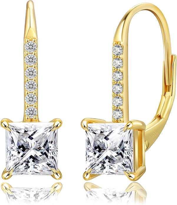 KRKC Moissanite Earrings, 1.0ct-2.0ct D Color Lab Created Diamond Earring, 14k White Gold Plated Sterling Silver Dangle Earrings S925 Leverback Drop Earring for Women Hypoallergenic Jewelry for Gifts