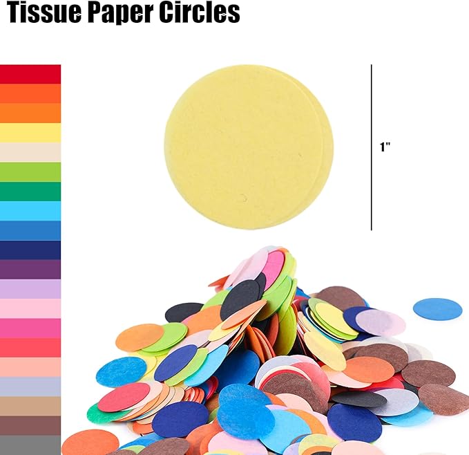 Koogel 1 Inch Round Tissue Paper, Table Confetti Dots Multicolor Circles 20 Assorted Colors for Arts Greeting Cards Scrapbooking DIY 2400 PCS