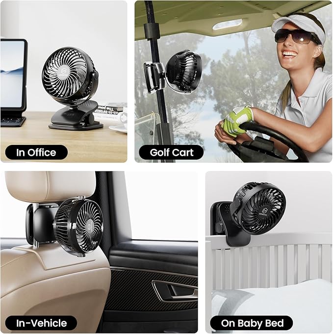 Shinebella AA Battery Powered Clip on Fan with 4-Speed, 5’’ Small Desk Fan with Aroma Function, USB Powered, 360°Rotation, Ultra Quiet, for Golf Cart, Stroller, Bedroom,Car(Batteries Not Included)