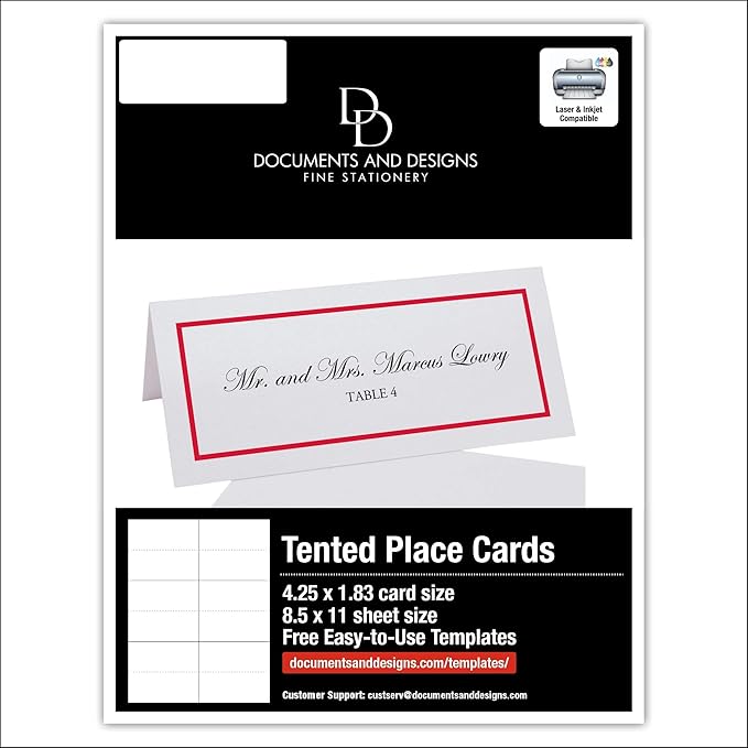 Single Line Border Printable Place Cards, Ruby Red (Choose Color), Set of 60 (10 Sheets), Laser & Inkjet Printers - Wedding, Party, Dinner, and Special Events - Made in the USA