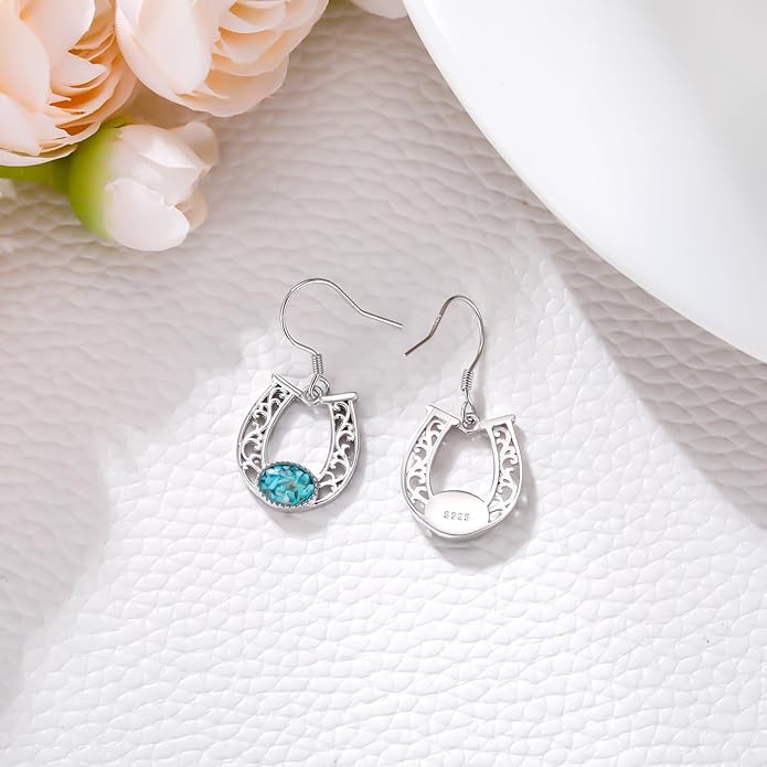 Western Earrings for Women 925 Sterling Silver Turquoise Western Country Dangle Drop Earrings Country Jewelry Gifts for Cowgirl Cowboy