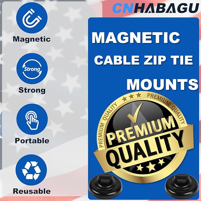 Magnet Zip Tie Mount Magnetic Zip Ties Mount Clips Base Holder Strong Multipurpose Wire Cable Holder Mount Wire Clips Management for Home Office Marine Electrical Wiring (6 Pcs, D19 Small)