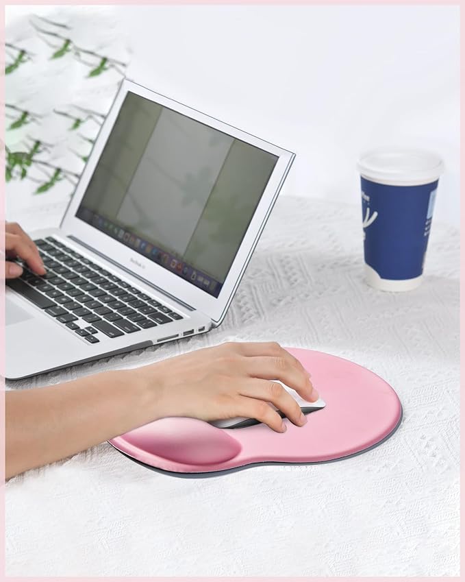 Ergonomic Mouse Pad with Wrist Rest, Large Mousepad(10.6'' x 9''), Office Wrist Support Mouse Mat with Non-Slip Base, Pain Relief for Laptop & Computer（Pink）