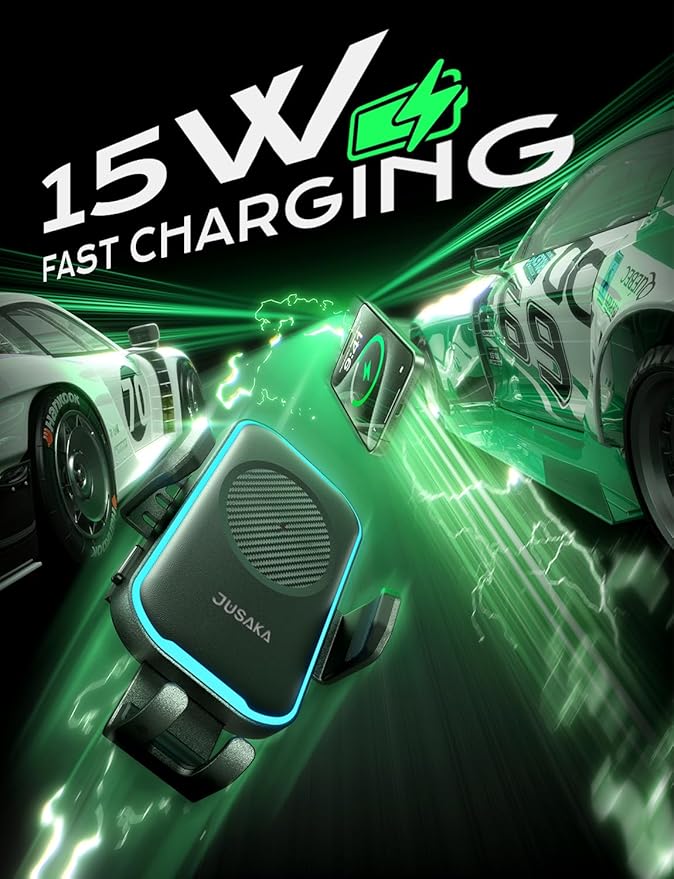 Wireless Car Charger, 15W Fast Charging Auto Clamping Car Phone Holder Mount, [Vent Clip+Suction Cup] Car Phone Holder Wireless Charger with iPhone 16/15/14/13, for Samsung Galaxy Series