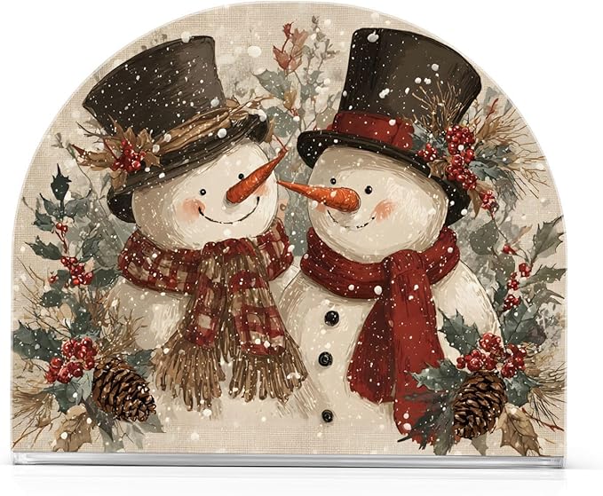 Christmas Snowman Napkin Holder for Paper Napkins Kitchen Tables Xmas Party Retro Acrylic Vertical Napkin Holders Freestanding Napkins Dispenser