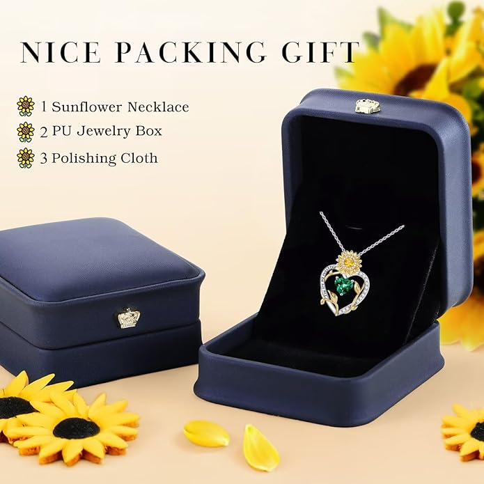 Iefil Valentines Day Gifts for Her - 925 Sterling Silver Sunflower Necklaces for Women, You Are My Sunshine Necklaces, Anniversary Birthday Gifts for Women Wife Girlfriend