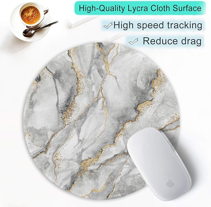 ITNRSIIET Round Mouse Pad with Stitched Edge Premium-Textured Waterproof Non-Slip Rubber Base Desktop Protection Mat Diameter 8.7 inches, Gray Marbling