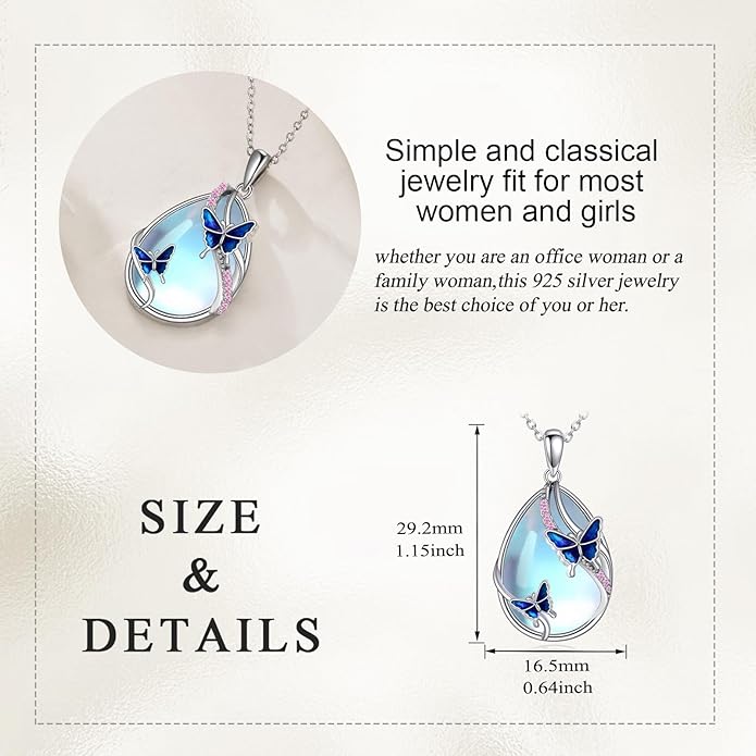 KQF Dragonfly/Butterlfy/Cat/Jellyfish/Bunny/Axolotl/Bee/Mermaid/Hummingbird/Elephant Necklace for Women Sterling Silver Moonstone Pendant Necklace Dragonfly Jewelry Gifts for Women