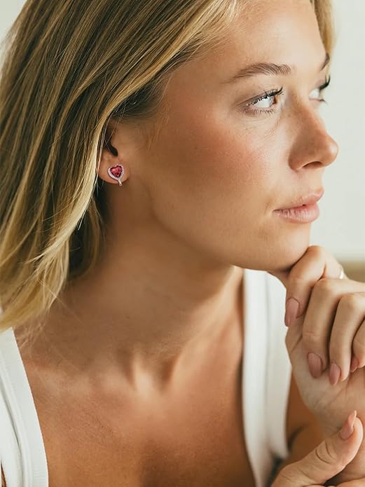 FindChic Sparkling Birthstone Clip On Earrings for Women, Silver Plated Stud Earrings 8MM Cubic Zirconia Non Pierced Studs, 12 Months Birthday Jewelry Gift