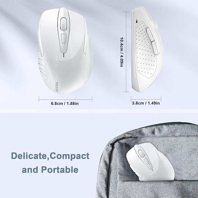 TECKNET Wireless Mouse, 2.4G Ergonomic Optical Mouse, Computer Mouse for Laptop, PC, Computer, Chromebook, Notebook, 6 Buttons, 24 Months Battery Life, 4000 DPI, 6 Adjustment Levels