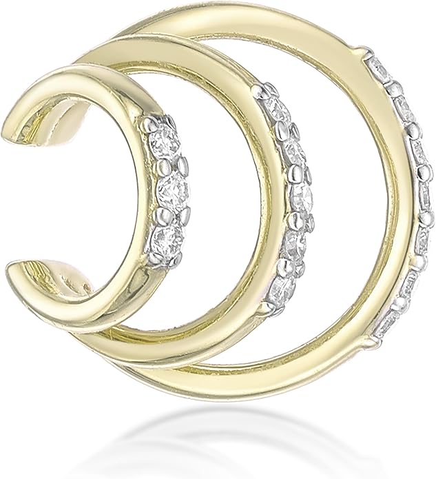 Lavari Jewelers 1/6 Carat Lab Grown Diamond Triple Ear Cuff for Women - 18k Yellow Gold Plated 925 Sterling Silver Diamond Ear Wrap for Her - Hypoallergenic Jewelry - Elegant Simplicity