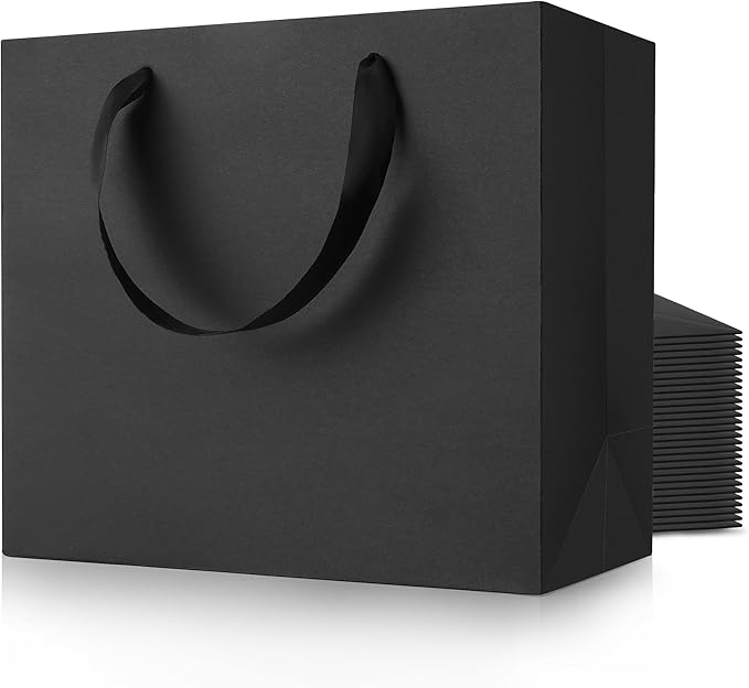 MOXARYSU Large Black Gift Bags: 12.5x4.5x11 Inch 24pcs Paper Bags Bulk For Party Shopping Birthday Wedding (L,24)