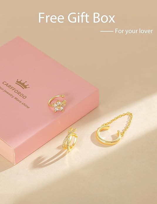 3Pcs Ear Cuffs Non Piercing for Women - Trendy 14K Gold Plated Cuffs Earrings with Cubic Zirconia - Dainty Clip On Cartilage Earring Jewelry