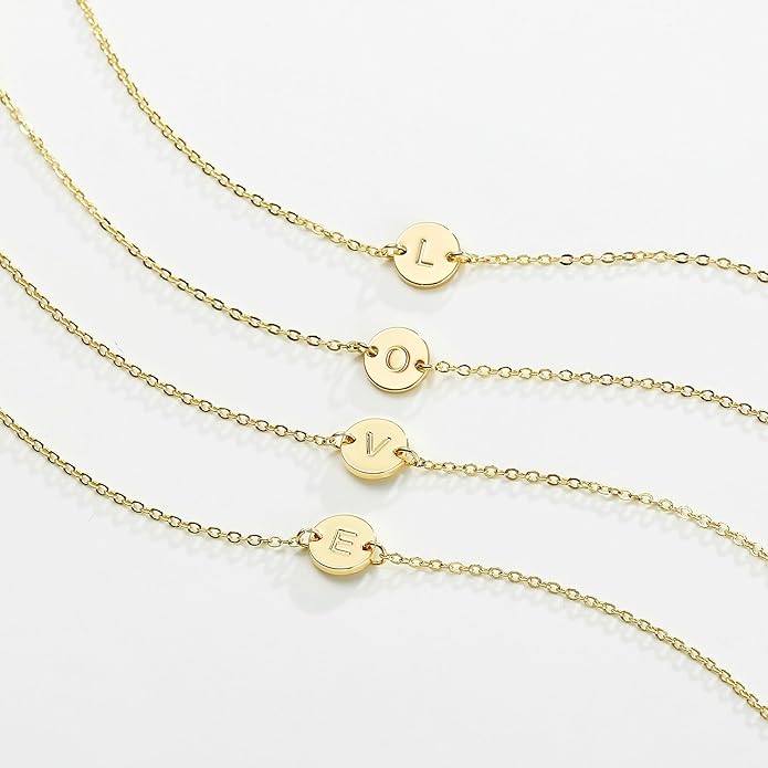 Ursteel Gold Initial Bracelet for Women Trendy - Valentines Day Gifts for Kids Teen Girls, Personalized A-Z Letter Cute Bracelet for Women, Dainty Gold Coin Disc Womens Jewelry Gifts