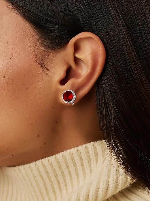 FindChic Sparkling Birthstone Clip On Earrings for Women, Silver Plated Stud Earrings 8MM Cubic Zirconia Non Pierced Studs, 12 Months Birthday Jewelry Gift