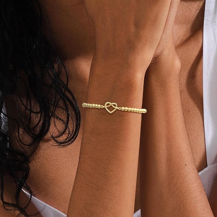 Gold Bracelets for Women 14K Gold Plated Bead Bracelet Hypoallergenic Stretch Bracelets for Women Elastic Bracelet Trendy Teen Gift Dainty Jewelry for Women