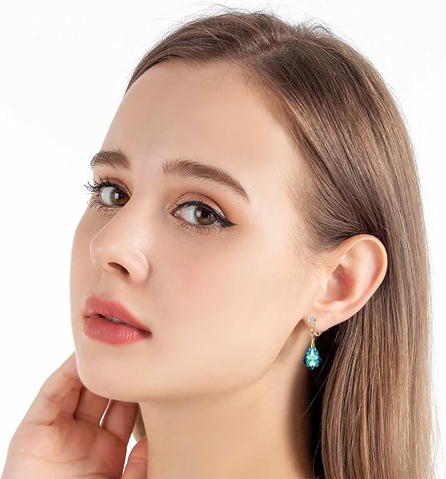 Austrian Crystal Baroque Drop Clip On Dangle Earrings for Women Non Pierced 14K Rose Gold Plated Hypoallergenic Jewelry