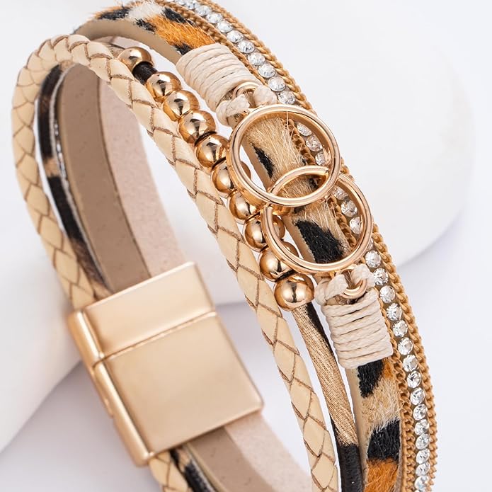 FANCY SHINY Boho Leather Wrap Bracelet Stackable Infinity Chunky Cuff Bracelets Western Hippie Outfits Jewelry Valentine Gifts for Women