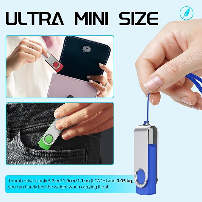 FEBNISCTE Memory Stick 1GB USB Flash Drive Bulk 10 Pack - Bulk 1 GB USB 2.0 Stick Pendrive Multi-Coloured Thumb Drive - Swivel USB-Key Value Data Storage Jump Drive with 10pcs Ropes