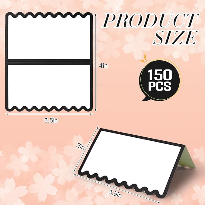 150 PCS Black Scalloped Place Cards 2 x 3.5 Inch Blank Tented Place Card Name Cardstock Seat Assignment Label Card Reserved Table Signs Seating Signs for Birthday Party Wedding Setting