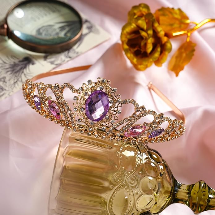 Princess Dress Up Accessories Tiara Crown Sparkle Gold Crown for Birthday Christmas Halloween Cosplay