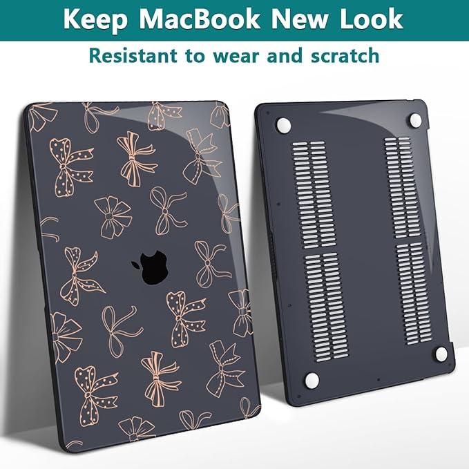 Teryeefi for MacBook Pro 13 inch Case Touch Bar M2 M1 2025 2024 2022 2021 2019 2018 2017 2016 Release fits Model A2338 /A2289/A2251/A2159/A1989/A1706, PC Hard Shell with Keyboard Cover, Gold Bows A003