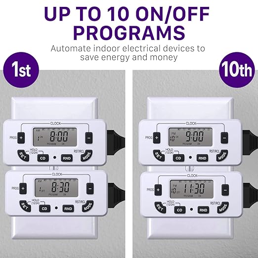 Fosmon 7 Day Digital Timers for Electrical Outlets, Indoor Plug-in Light Timers Switch Programmable, Electric Wall Plug for Lamp, Grow Reptile Lights, Aquarium, 15A/1875W, Grounded