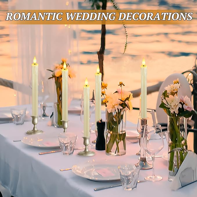OCATO Flameless Candles with Remote Timer: 8 Pcs Battery Operated Window Candles 9.6" Real Wax LED Flickering Flameless Taper Candles 3D Wick Lights Halloween Christmas Wedding Party Decorations Ivory