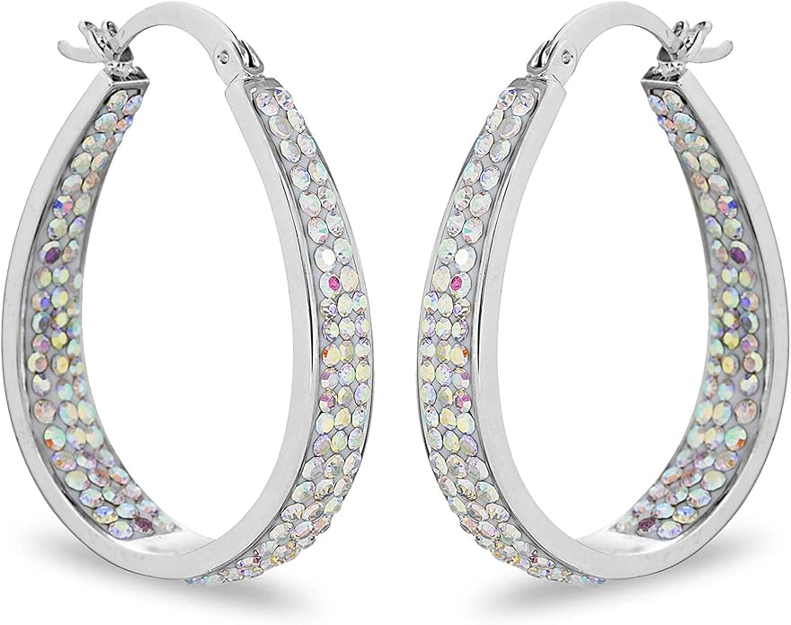 Savlano 14K White Gold Plated Inside Out Crystal Hoop Earrings For Women Comes With Savlano Gift Box
