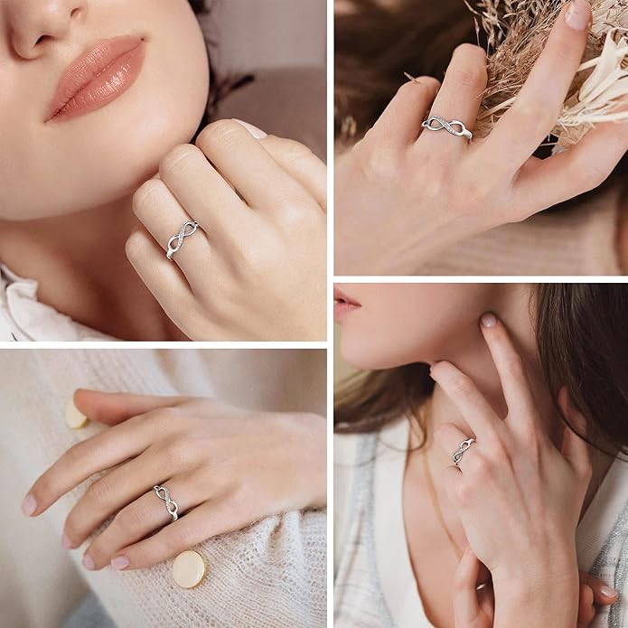 Suplight 925 Sterling Silver Ring Simple Infinity Knot Wedding Band Rings Love Knot Promise Ring for Women Size 4-12(with Gift Box)